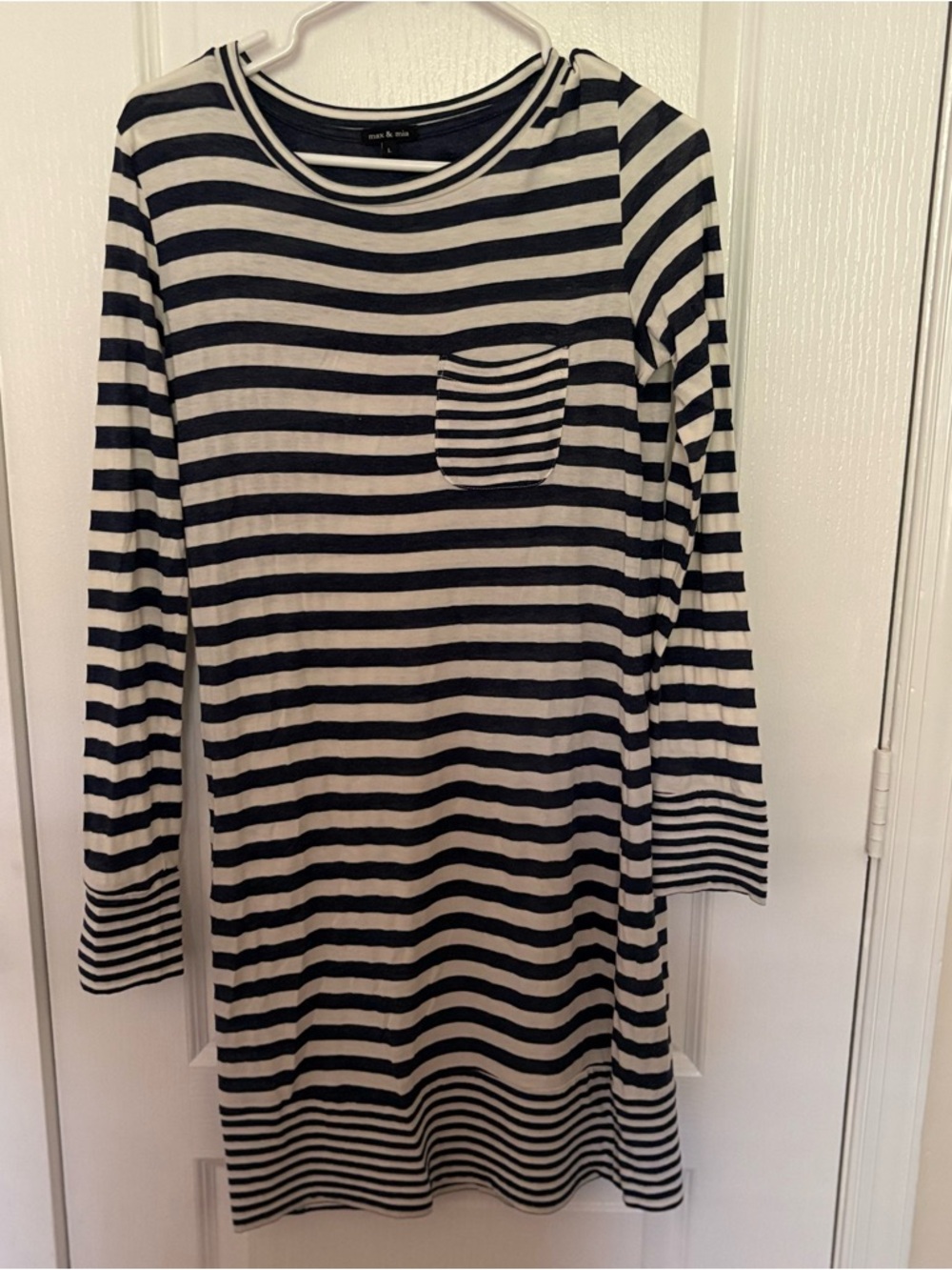 Striped Long Sleeve Pocket Dress - Black & White